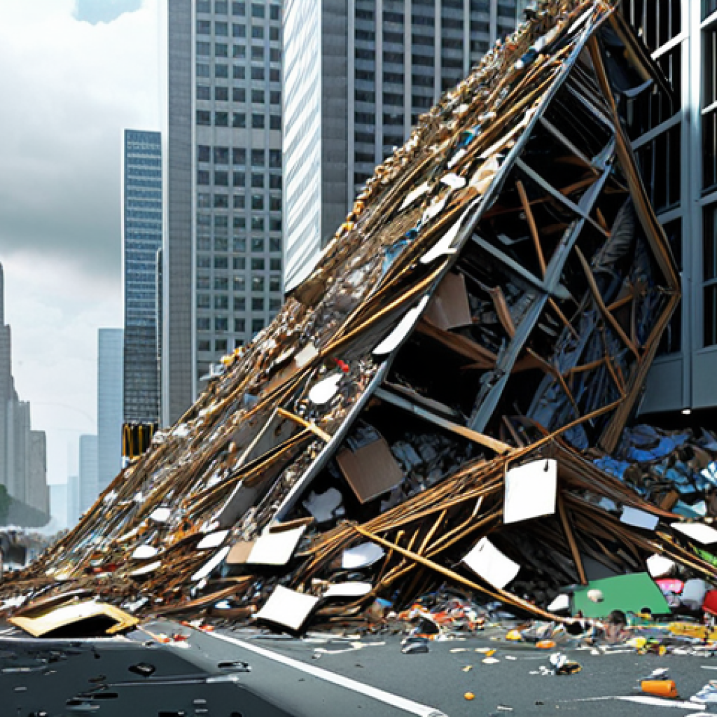 **Prompt for Image 1 (The Pitfalls of Poor Data Quality):**
    A digital visualization depicting a chaotic, jumbled mass of corrupted and missing data, forming a fragile foundation under a precarious, leaning skyscraper that is on the verge of collapse. The scene evokes the concept of 'Garbage In, Garbage Out,' showing wasted effort, frustration, and the inherent risks of flawed data. Emphasize digital errors, broken connections, and a sense of impending failure. Stylized, low-key lighting, computer graphics.