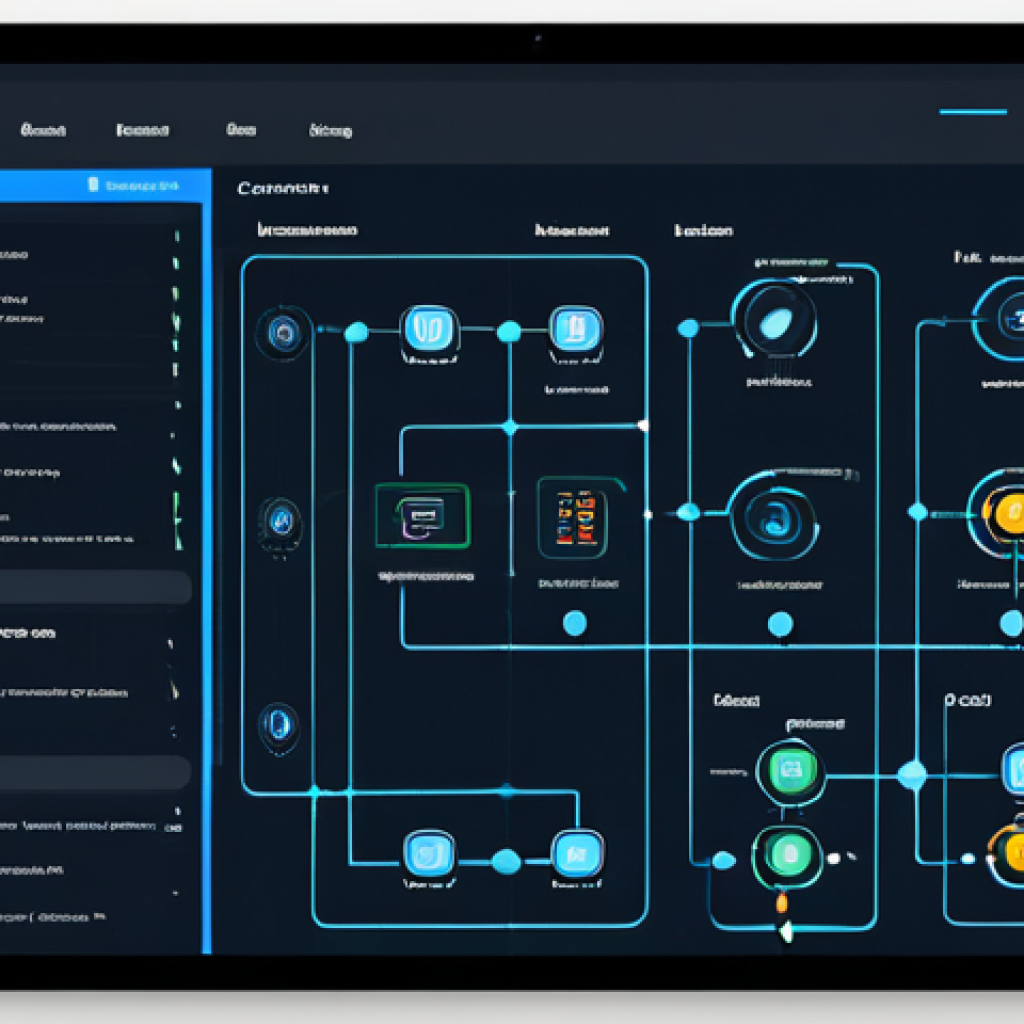 Low-Code/No-Code Platform Interface**
"A bright and colorful display of a low-code/no-code platform interface, featuring drag-and-drop components, flowchart-like connections, and various UI elements. A user is interacting with the interface via a mouse. The scene showcases the ease of use and visual nature of these platforms. Fully clothed, appropriate content, safe for work, perfect anatomy, natural proportions, professional design."
**