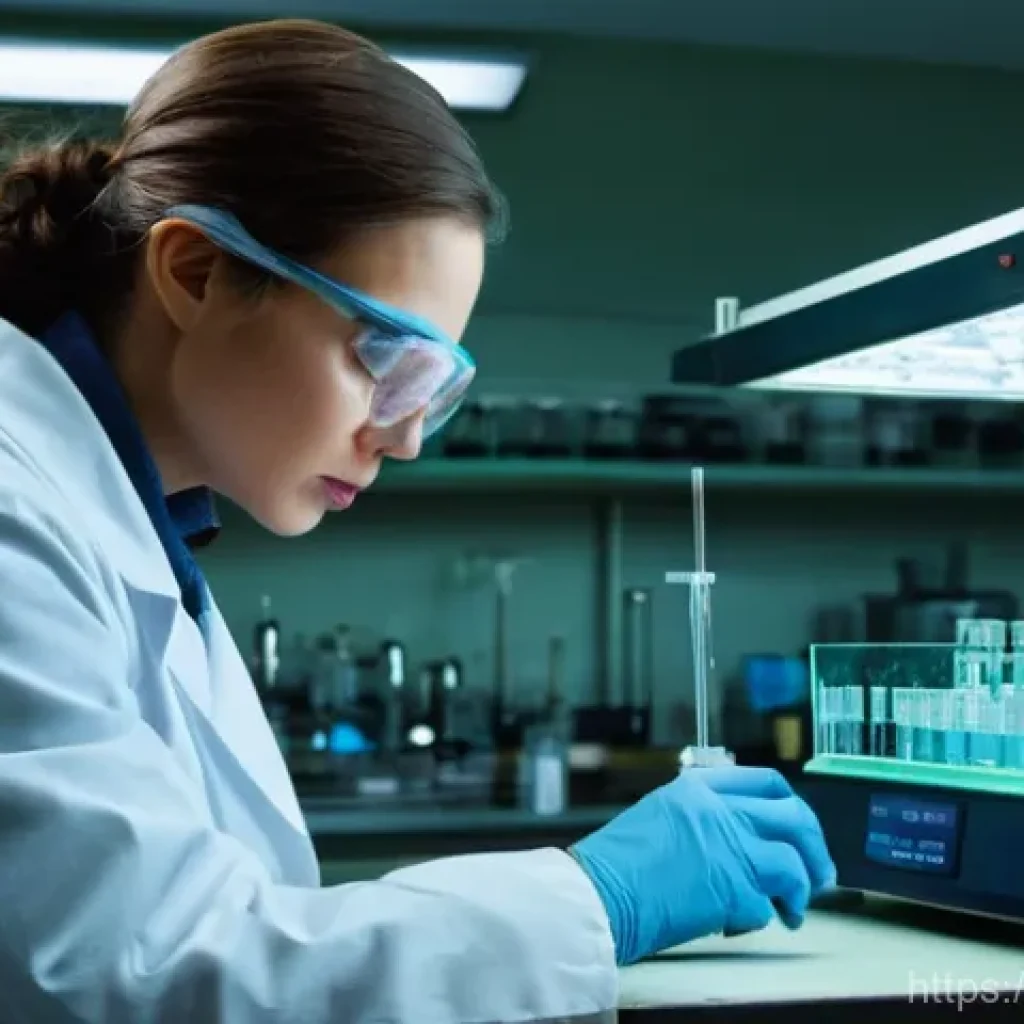 실험 설계에서 오류 유형 이해하기 - **Prompt:** A focused female scientist in her late 30s, wearing a clean white lab coat and safety gl...