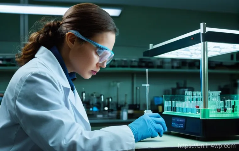 실험 설계에서 오류 유형 이해하기 - **Prompt:** A focused female scientist in her late 30s, wearing a clean white lab coat and safety gl...