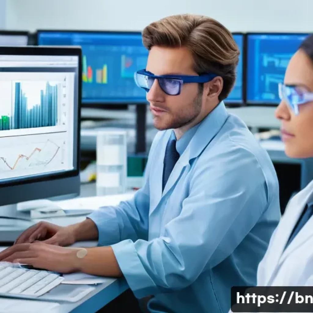실험 설계에서 샘플 크기 결정하기 - A detailed scientific laboratory scene focused on sample size determination, featuring researchers a...