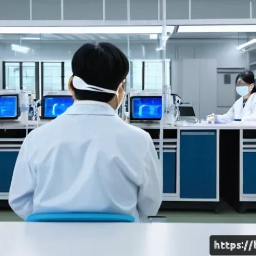 실험 설계에서의 블라인드 방법론 - A high-tech clinical trial setting showcasing a double-blind experiment: a modern laboratory with sc...