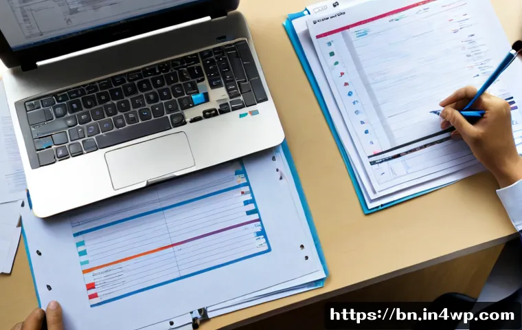 프로토콜 작성 시 유의사항 - Photorealistic overhead view of a professional drafting a clear procedural workflow at a tidy office...